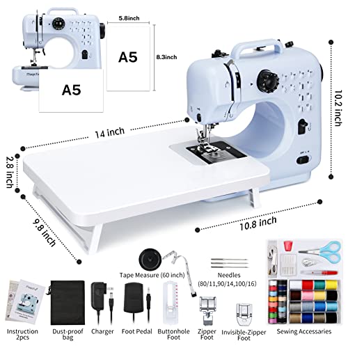 Blue Mini Sewing Machine with 12 Built-in Stitches J999355