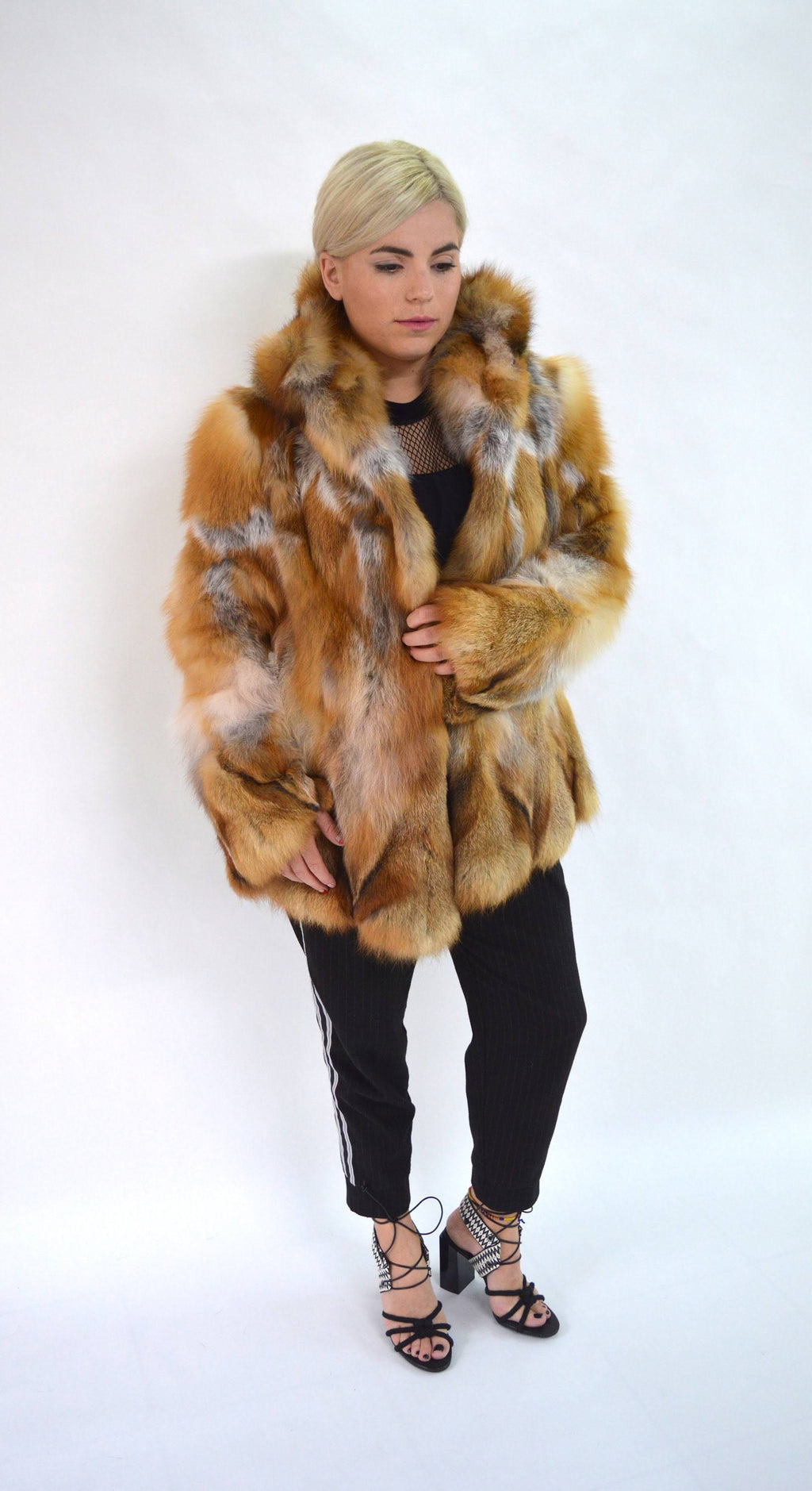 Red Fox Fur Hooded Coat W90674