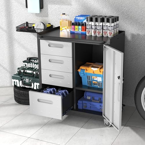 Black Metal Storage Cabinet with Wheels W831568