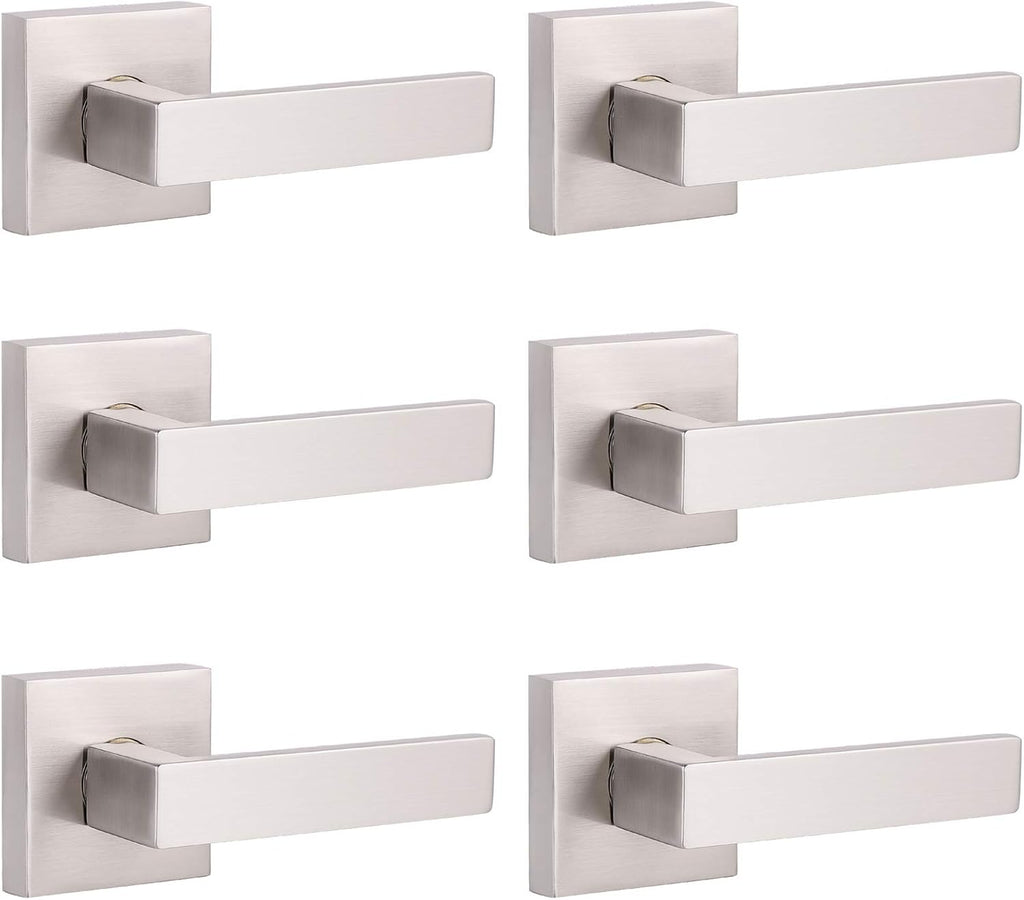 Brushed Nickel Square Entrance Door Lever with Deadbolt Locksets, 2 Pack G3441