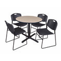 Beige Round Breakroom Table with 4 Black Stack Chairs I713543