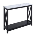 White Faux Marble and Black Wood Console Table with Shelf B243437