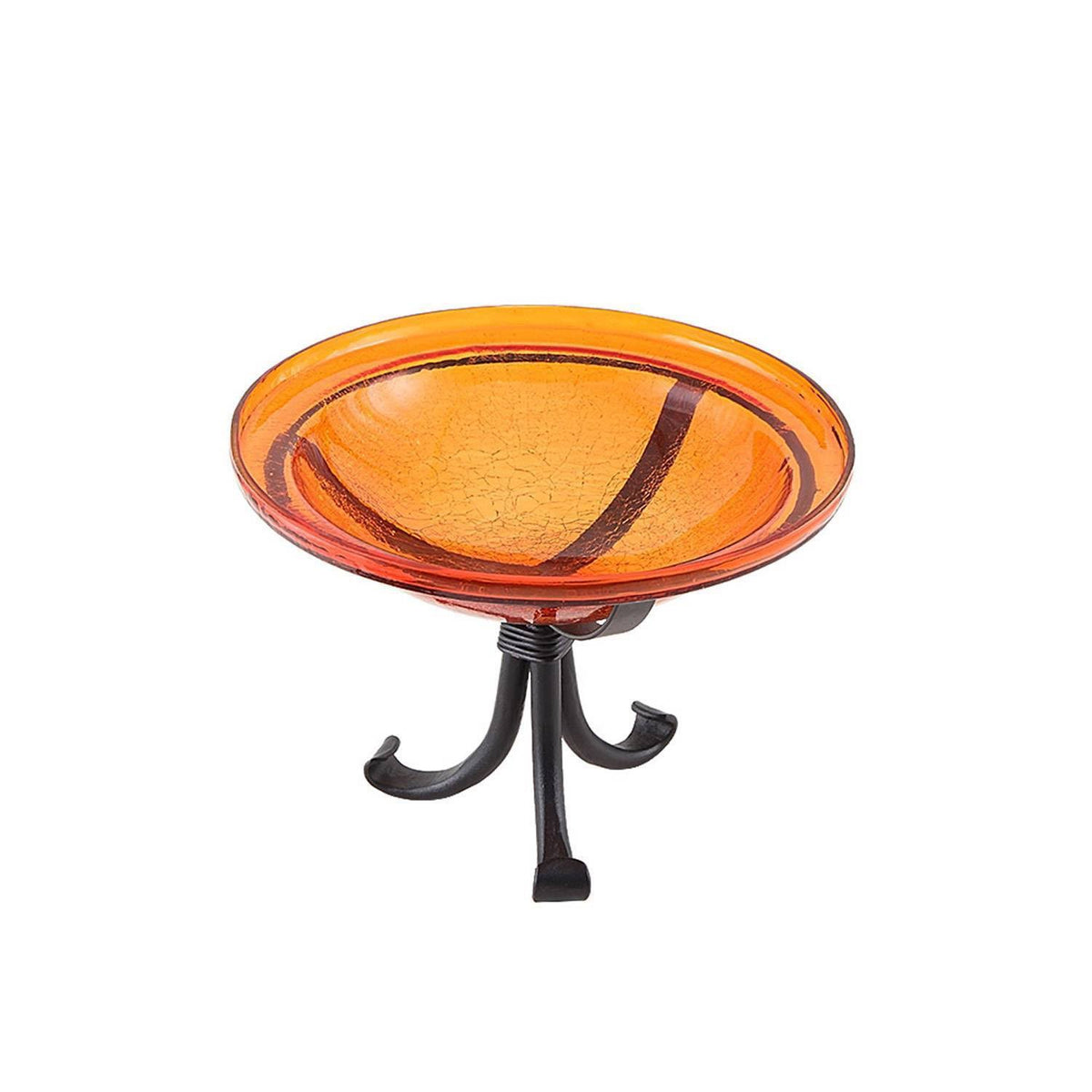 12 in. Mandarin Crackle Birdbath with Tripod Stand D2022