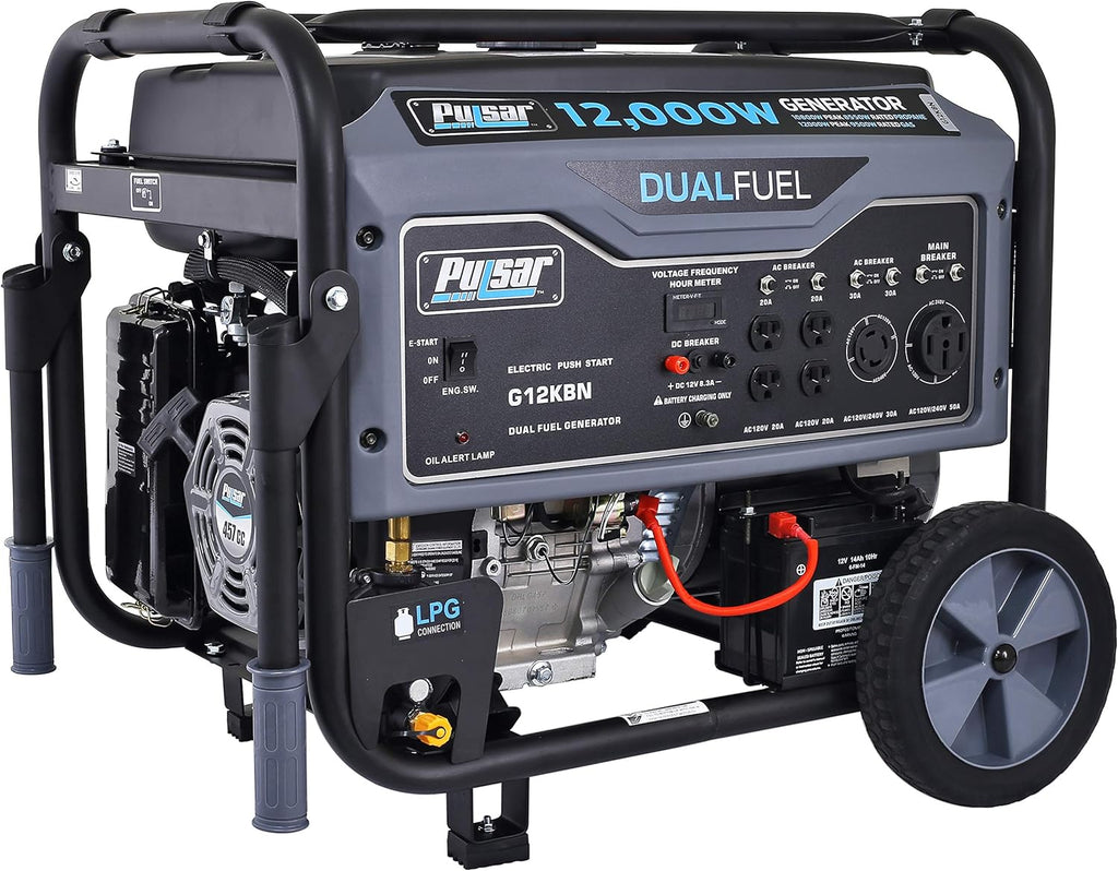 Heavy Duty Portable Dual Fuel Generator, 9500 Rated Watts & 12000 Peak Watts, Gas & LPG, Electric Start E651