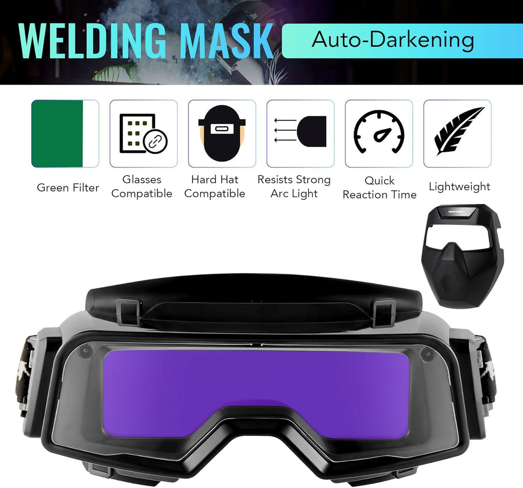 Auto Darkening Welding Goggles with Face Shield, Black Pack of 2 Y153038