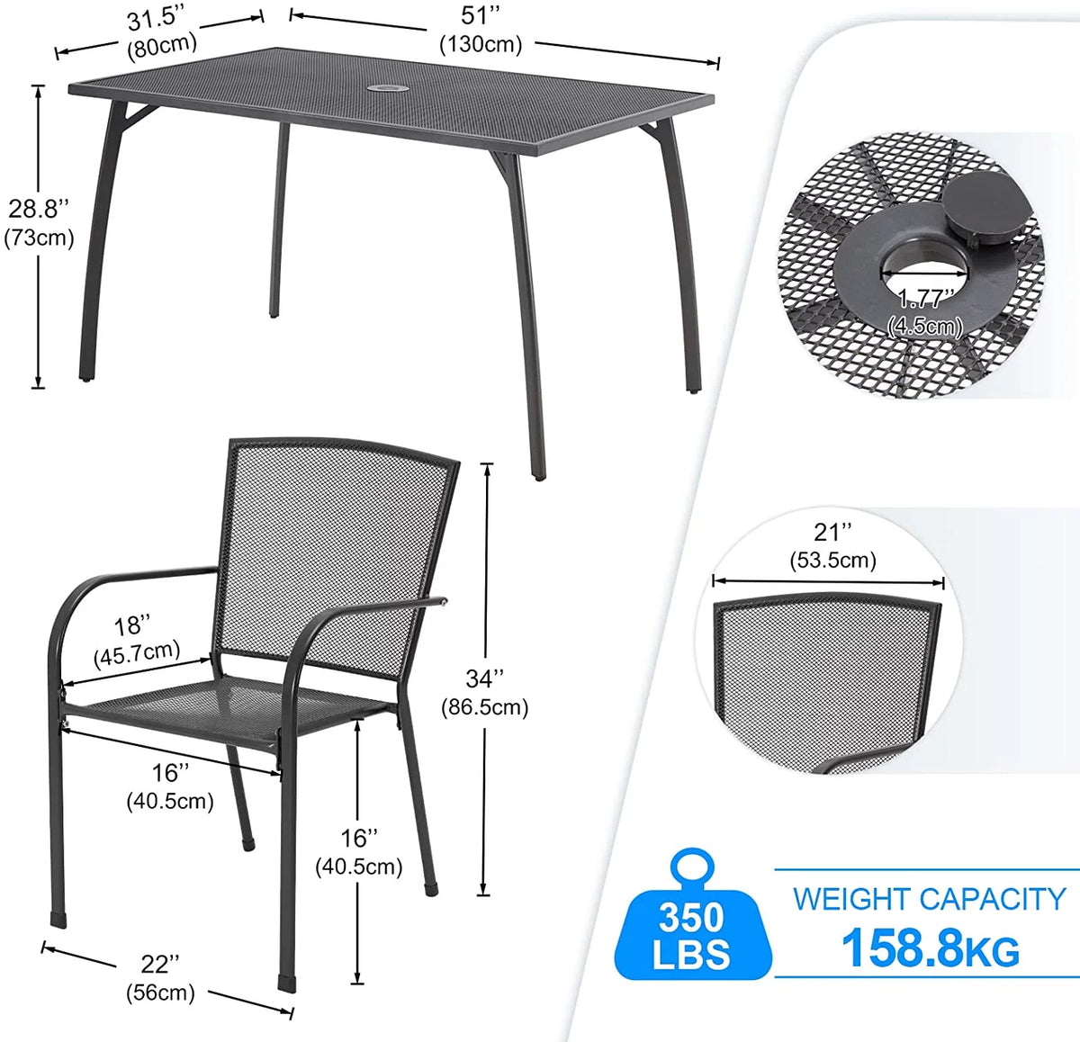 5-Piece Metal Patio Dining Set with 4 Stackable Chairs U475