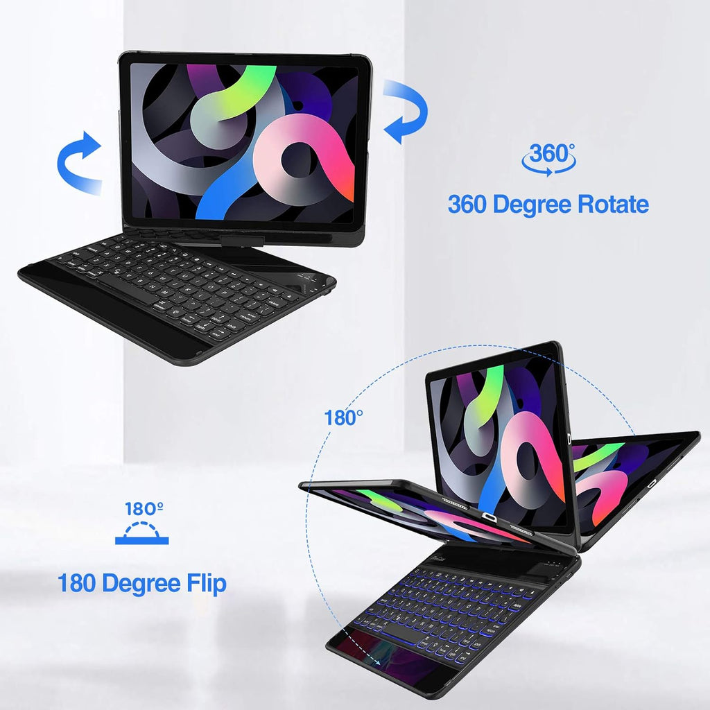 Keyboard Case with 7 Colors Backlit 360 Degree Rotation Black U30900