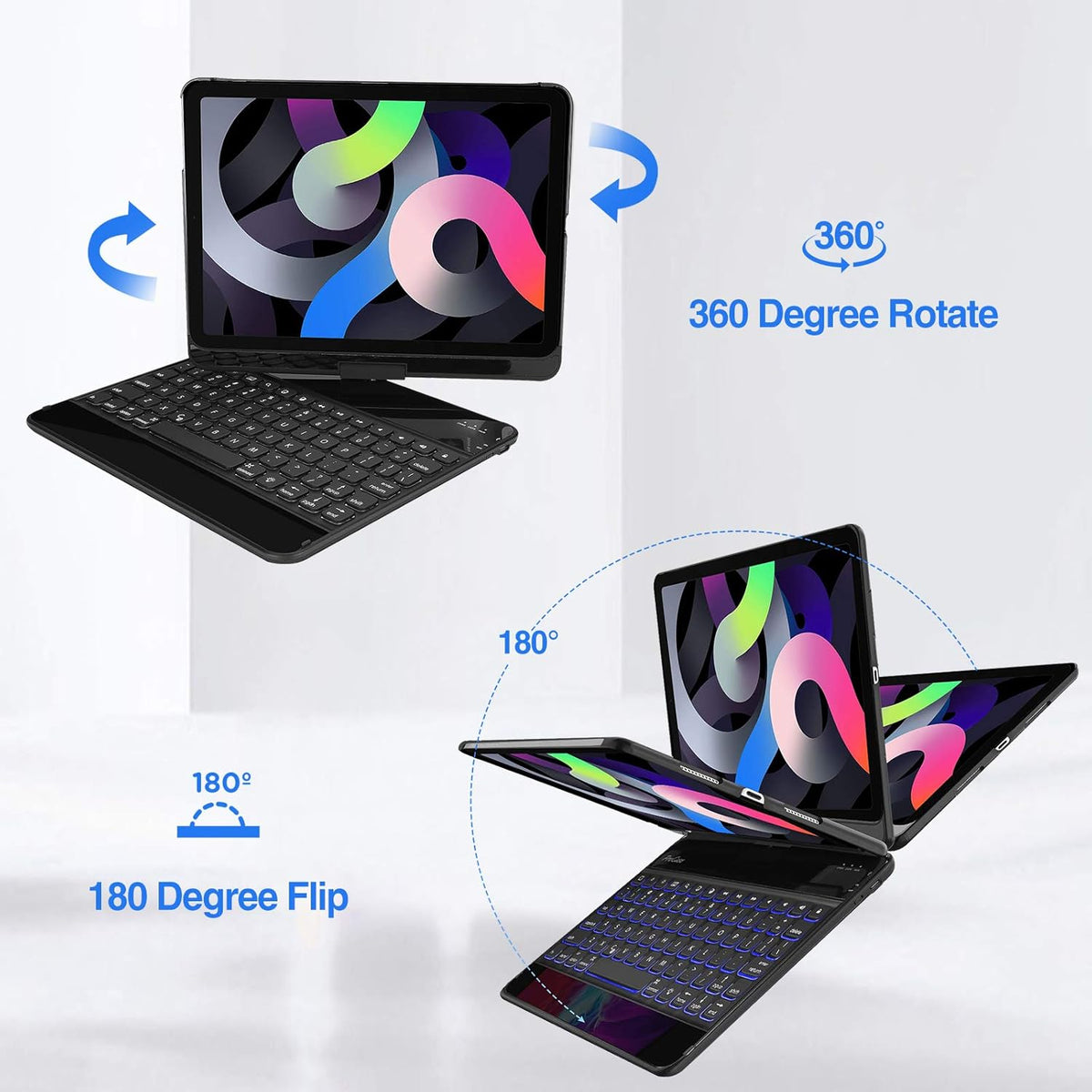 Keyboard Case with 7 Colors Backlit 360 Degree Rotation Black U30900
