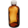 2 oz Amber Boston Round Bottle with White Polypropylene Closure K60645