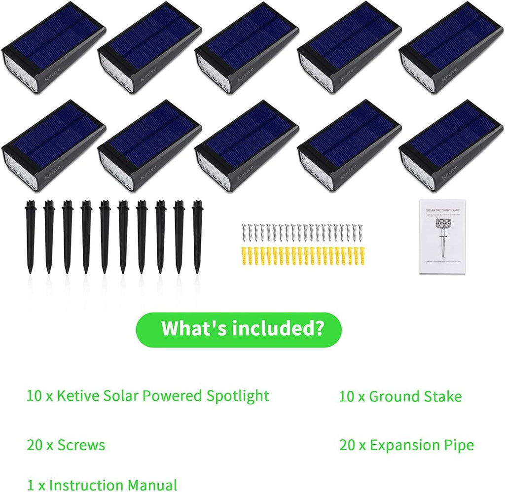 15 LEDs IP65 Waterproof Adjustable Solar Landscape Spotlights 10 Pack L3865