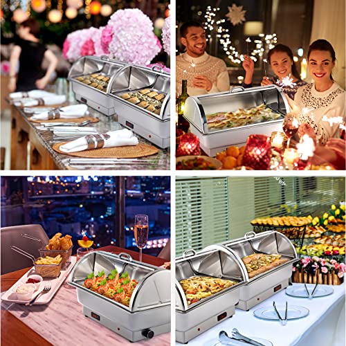 Electric 9 QT Stainless Steel Chafing Dish Buffet Set with 2 Detachable Food Pans V972