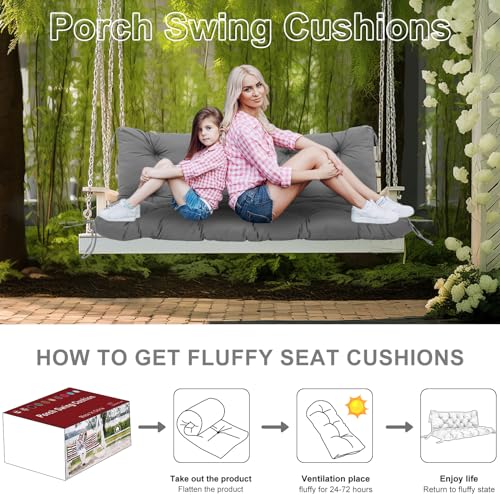 Grey 60 inch 2-3 Seater Waterproof Patio Swing Cushions with Backrest Ties W4155