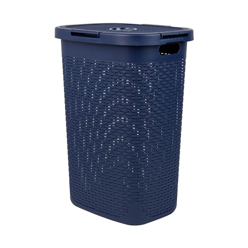 60L Slim Laundry Hamper with Lid, Plastic, Gray, Set of 2 G417