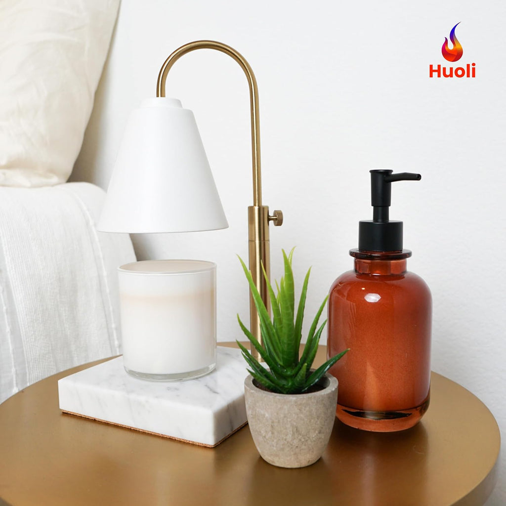 Adjustable Electric Candle Warmer with Dimmer, Marble Base, Gold Frame U320547