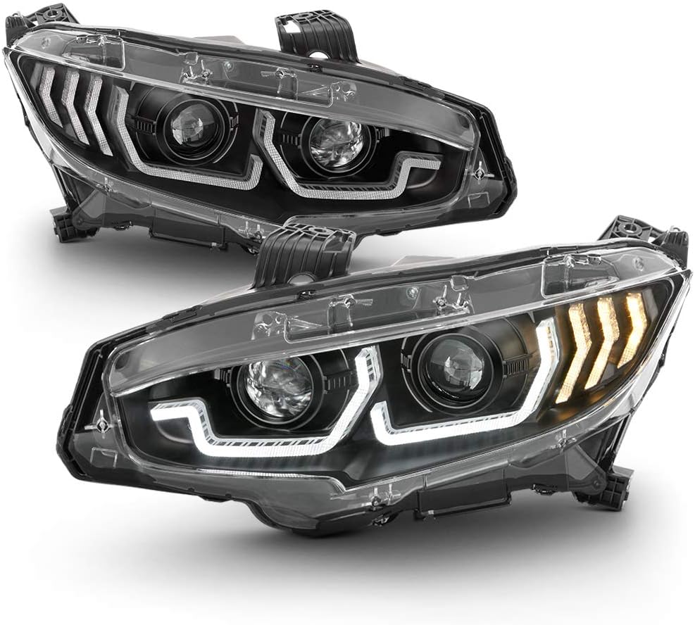 For 2016-2020 Honda Civic Black LED Projector Headlights Assembly T61059