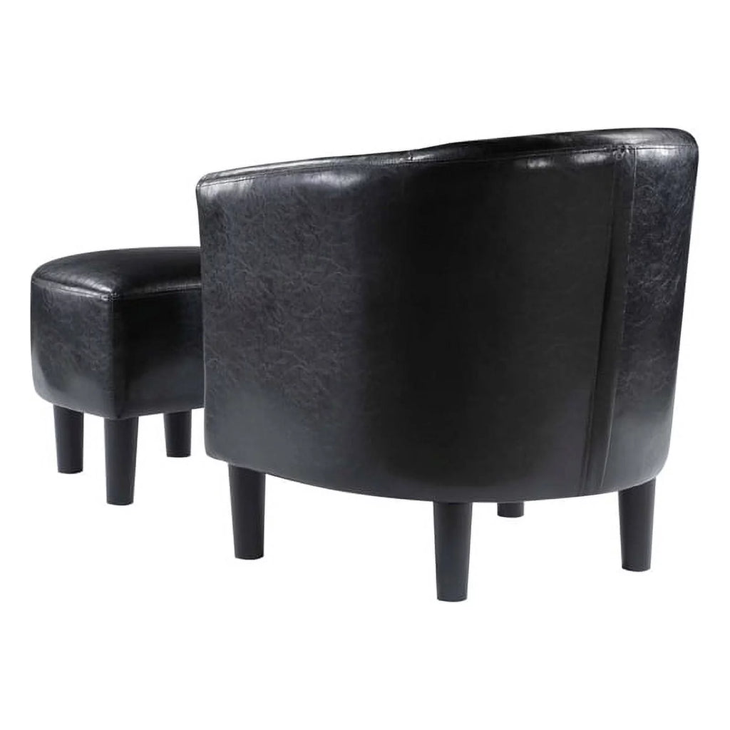 Contemporary Faux Leather Accent Chair with Ottoman in Black O40737