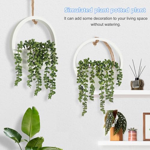 2 Pcs Artificial Hanging Succulents Plants in Pot with Lanyard J2393