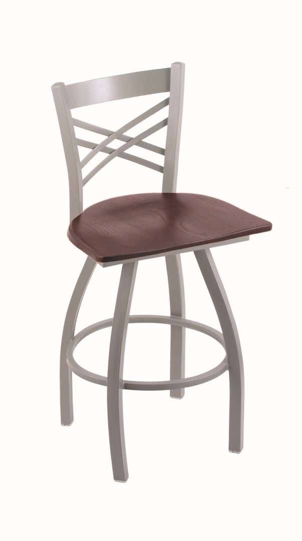 Swivel Counter Stool with Anodized Nickel Finish and Dark Cherry Oak Seat B995
