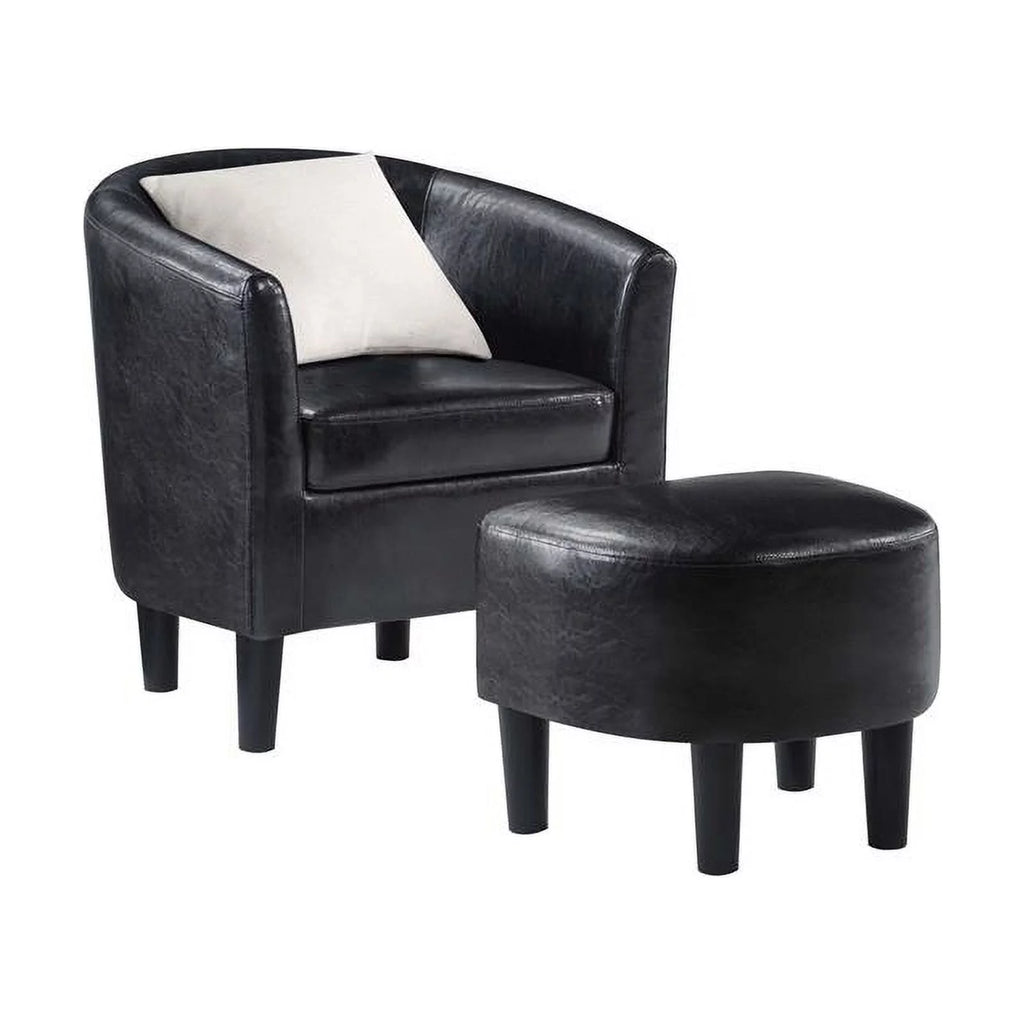 Contemporary Faux Leather Accent Chair with Ottoman in Black O40737