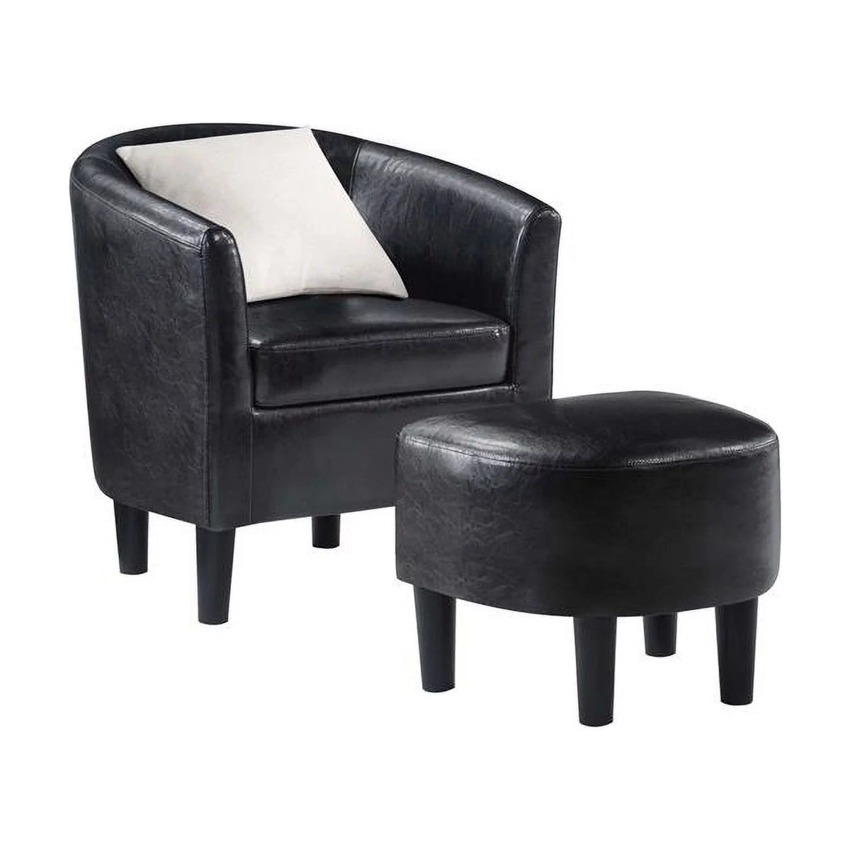 Contemporary Faux Leather Accent Chair with Ottoman in Black O40737