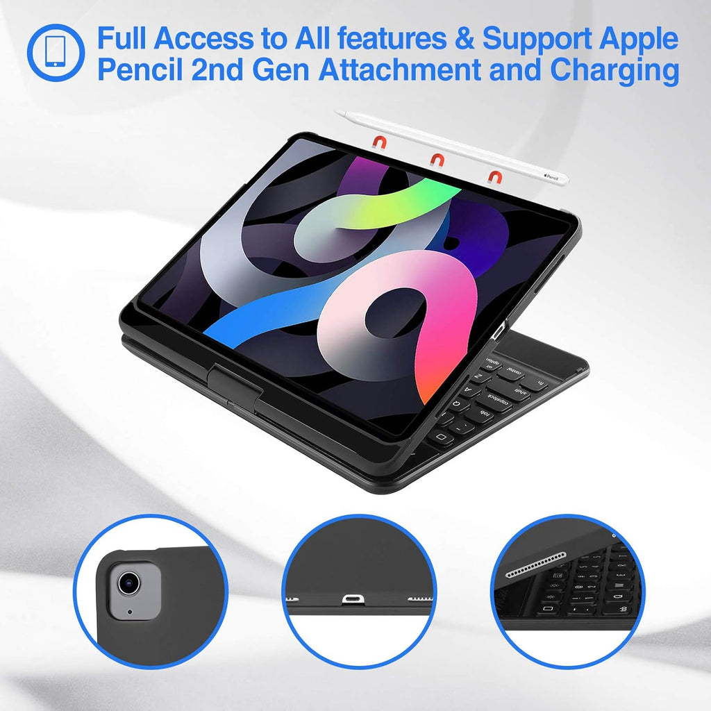 Keyboard Case with 7 Colors Backlit 360 Degree Rotation Black U30900