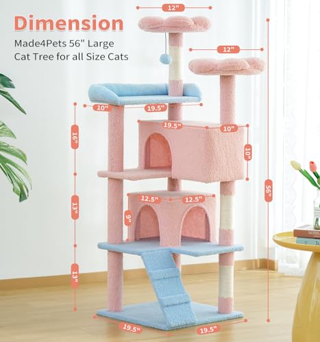 Dark Grey 54in Multi-Level Cat Tree with 2 Condo and Scratching Posts J186