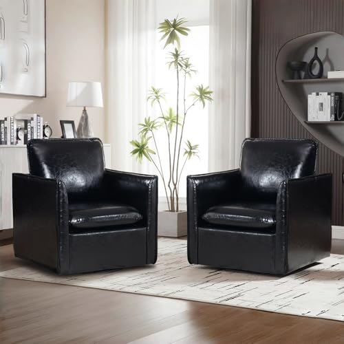 Green Leather Swivel Accent Chair with Back Pillow X243062