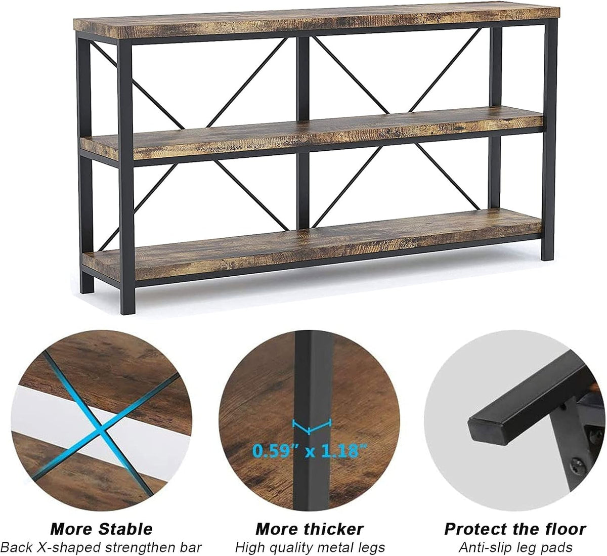 Rustic 3-Tier Console Sofa Table D533