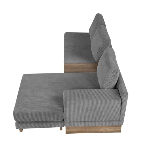 114" L-Shaped Sectional Sofa with Storage Drawer and Reversible Chaise Lounge (Grey) B600