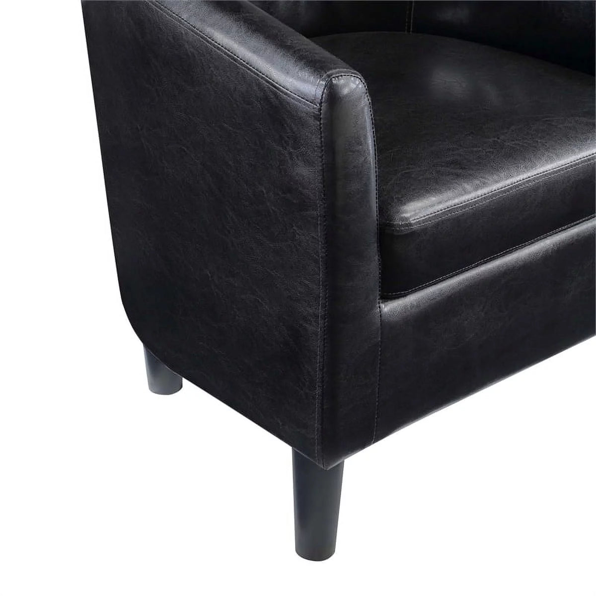 Contemporary Faux Leather Accent Chair with Ottoman in Black O40737