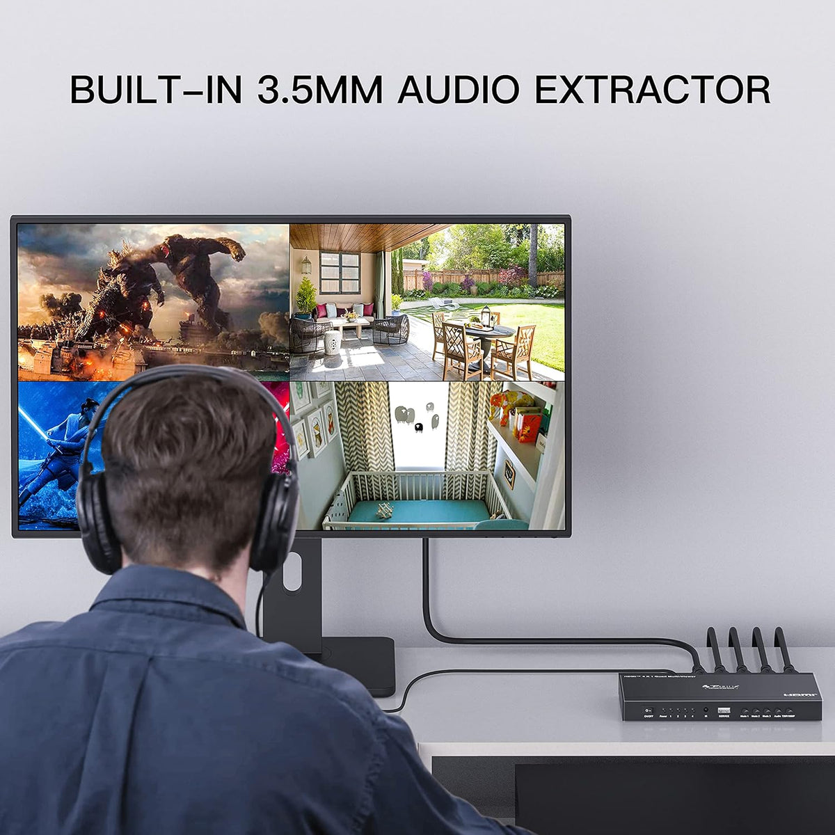 HDMI Multiviewer Switch 4x1, 4 in 1 Out with Loop, Audio Extractor, 1080p U279