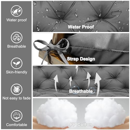 Grey 60 inch 2-3 Seater Waterproof Patio Swing Cushions with Backrest Ties W4155