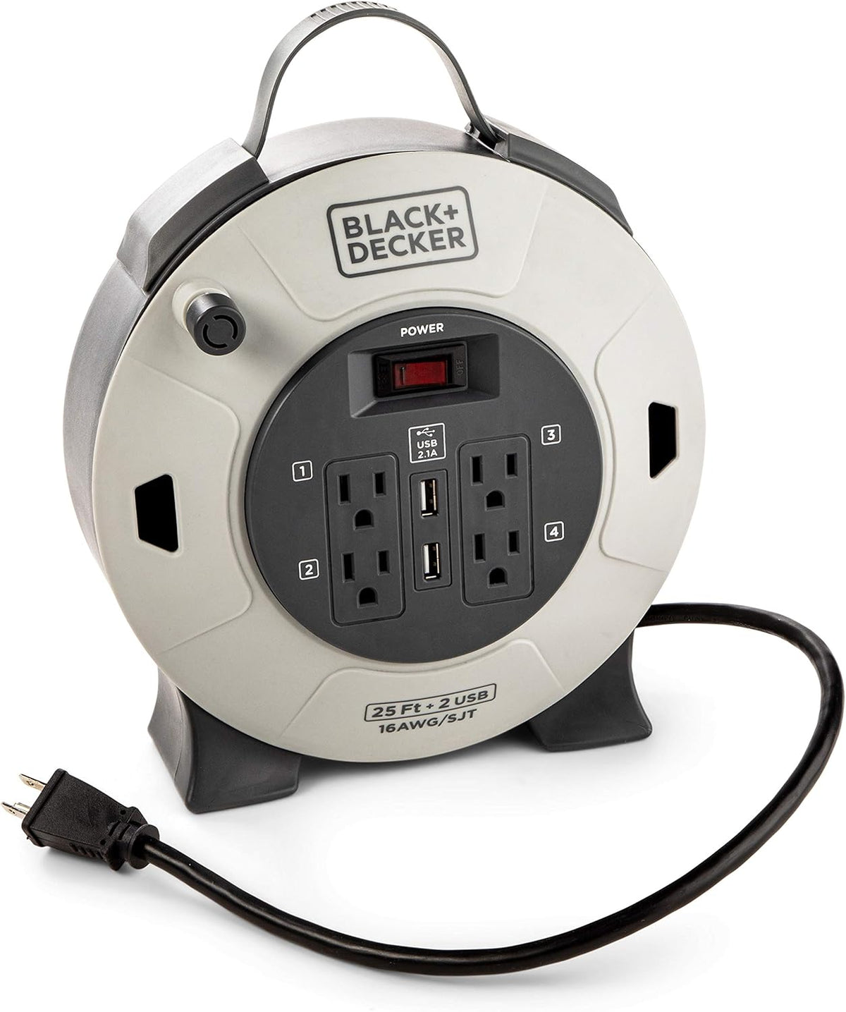 Retractable Extension Cord, 25 ft, 4 Outlets, 2 USB Ports J8371