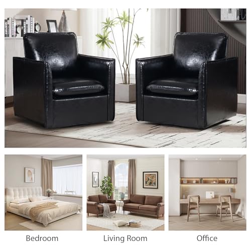 Green Leather Swivel Accent Chair with Back Pillow X243062