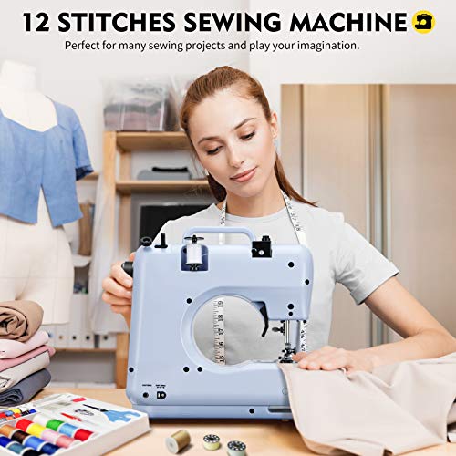 Blue Mini Sewing Machine with 12 Built-in Stitches J999355