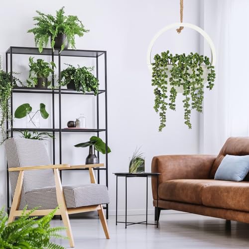 2 Pcs Artificial Hanging Succulents Plants in Pot with Lanyard J2393