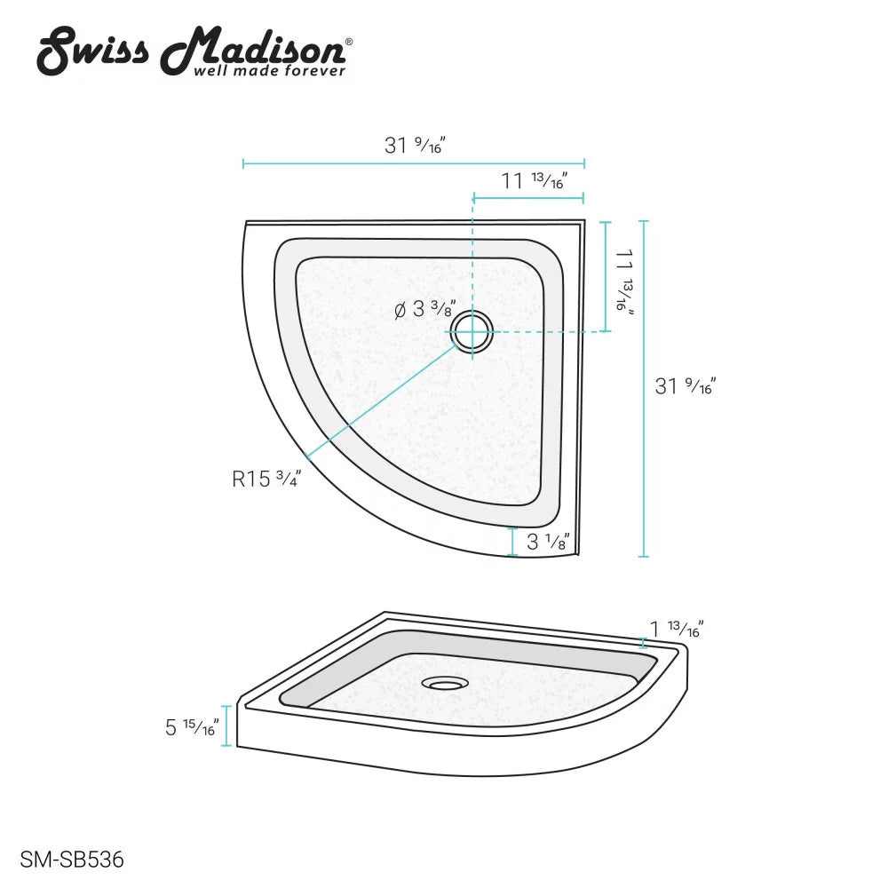 32 x 32 Acrylic White Neo-angle Shower Base R33520