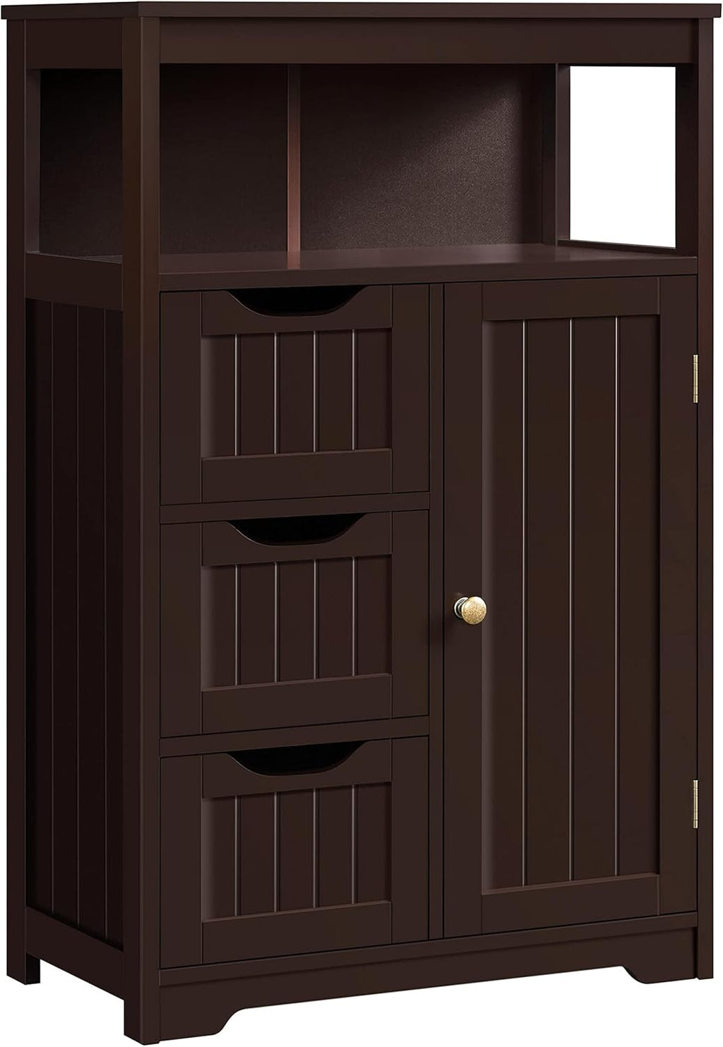 Espresso Wood Bathroom Floor Cabinet with 3 Drawers U8520