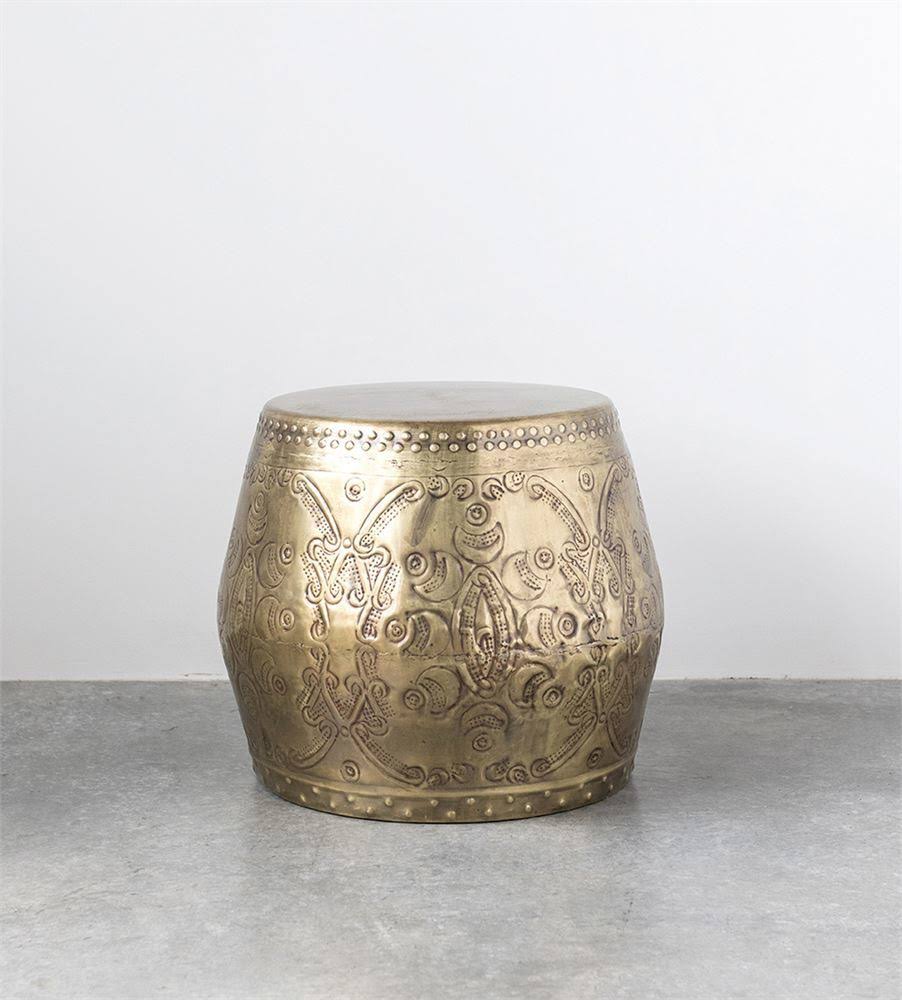 Antique Brass Metal Drum Table Z6420