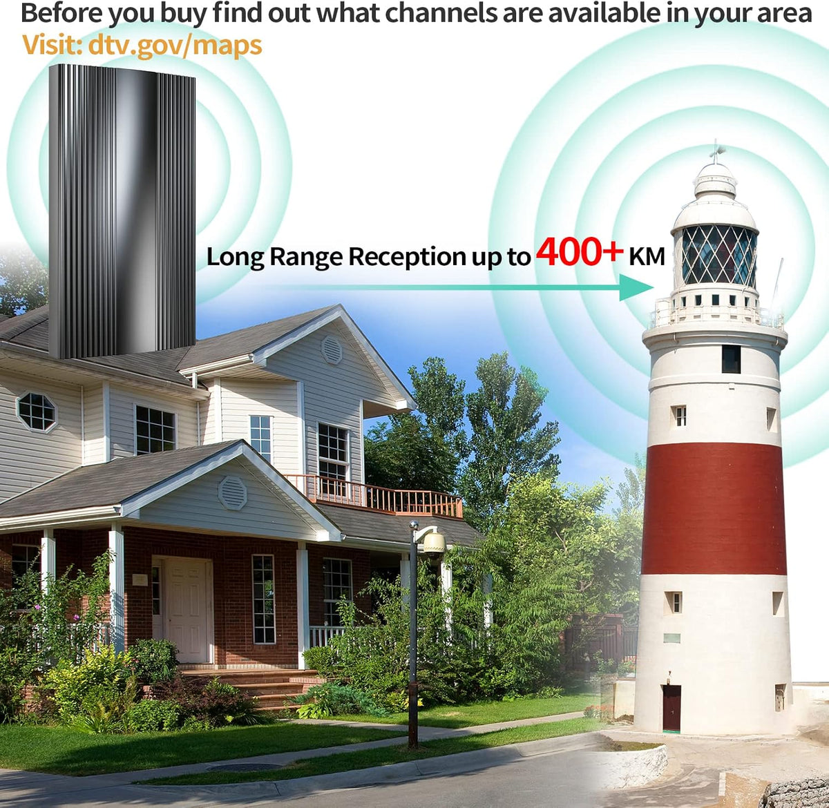 Digital TV Antenna 380 Miles Range Indoor Outdoor 4K 1080P Q2746