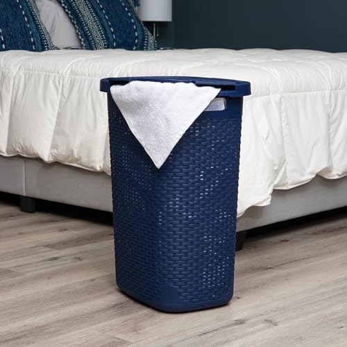 60L Slim Laundry Hamper with Lid, Plastic, Gray, Set of 2 G417