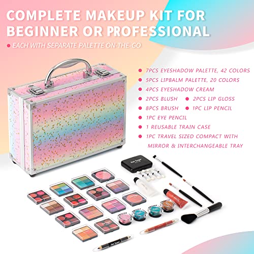 Makeup Kit with Eye Shadow Palette Lip Balm Blush Lip Gloss Brush Lip & Eye Pencil and Mirror B16682