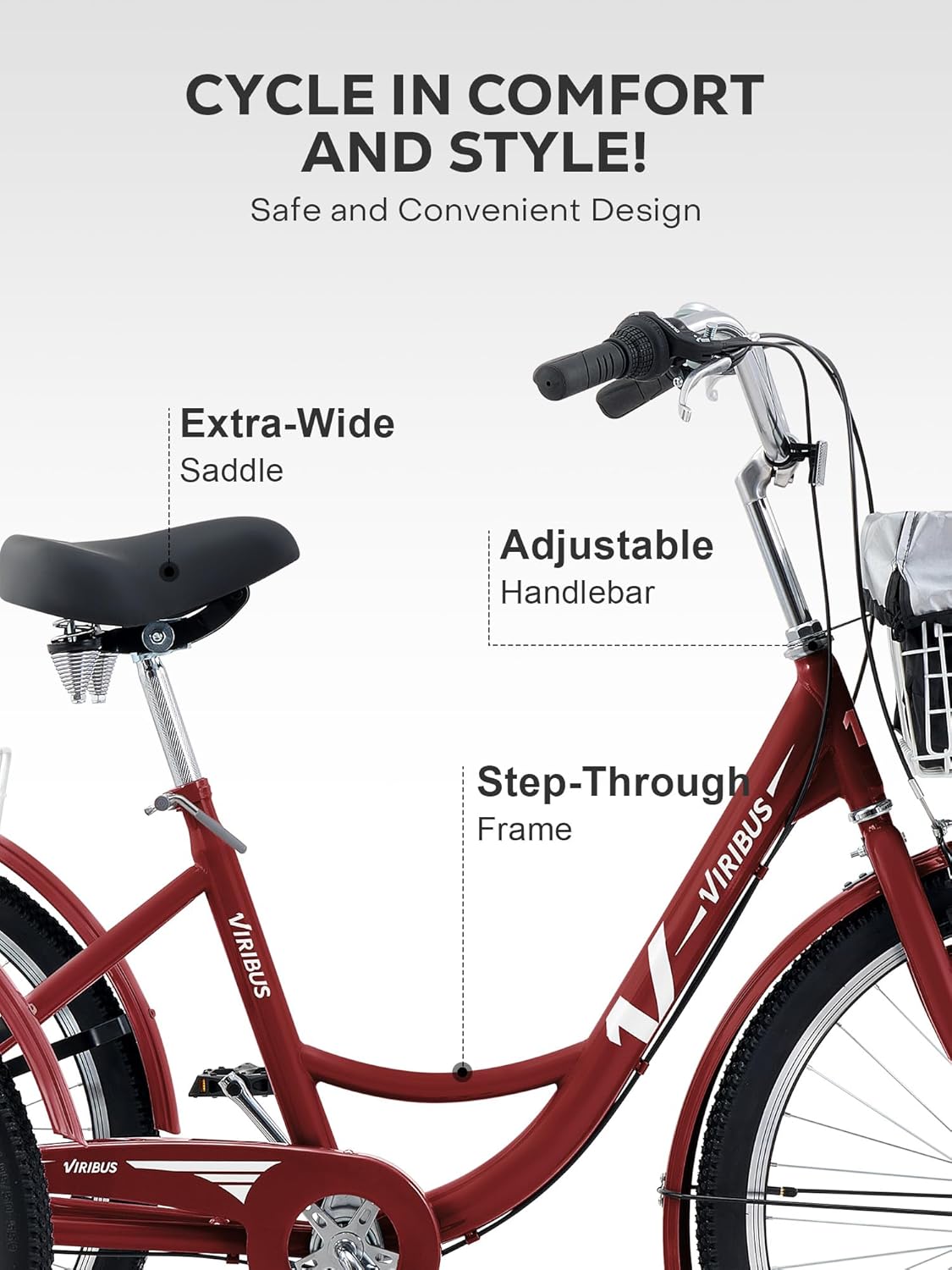 Berry Red 7 Speed Adult Tricycle with Removable Wheeled Baskets J396