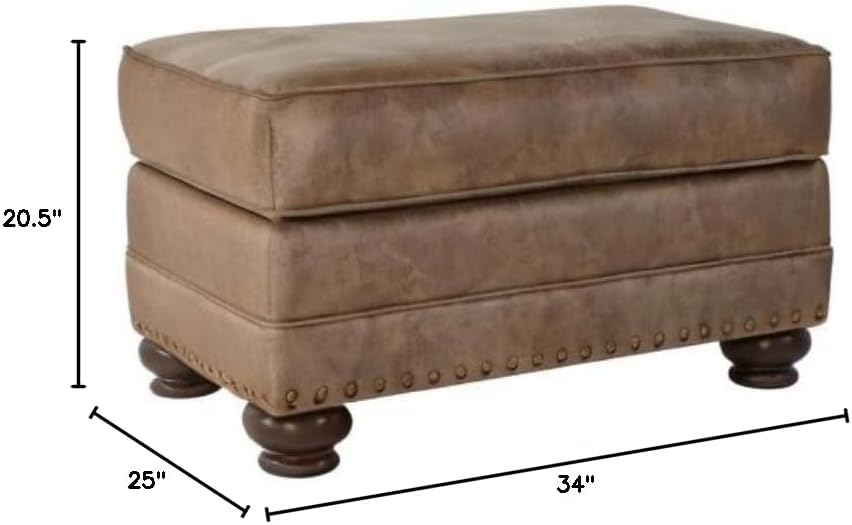 Faux Leather Ottoman with Antique Bronze Nailheads in Jetson Ginger Q466
