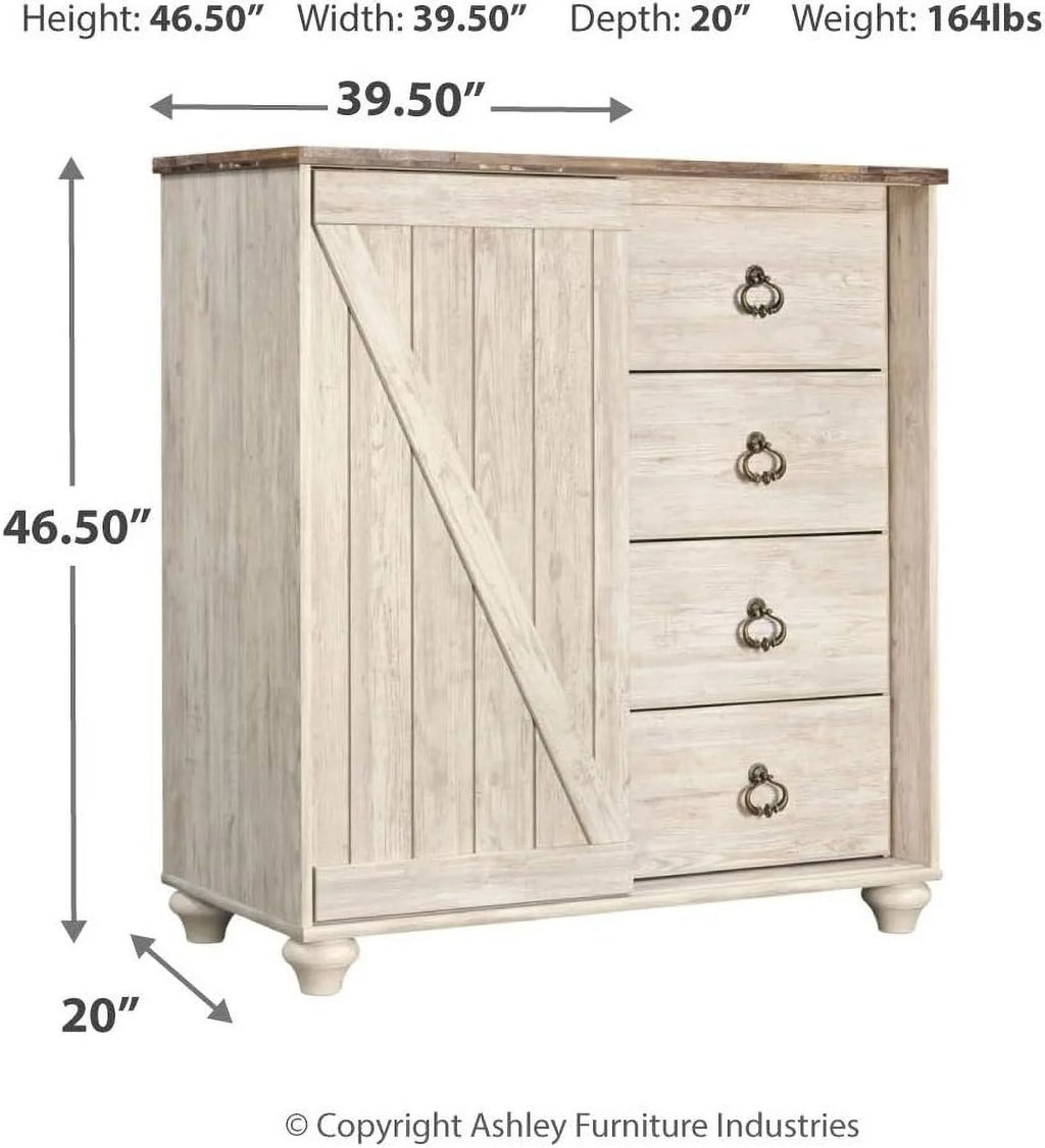 Whitewash 4 Drawer Door Chest S775