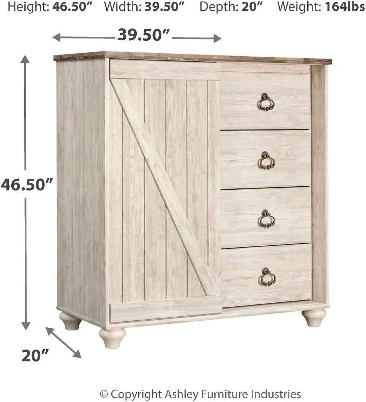 Whitewash 4 Drawer Door Chest S775