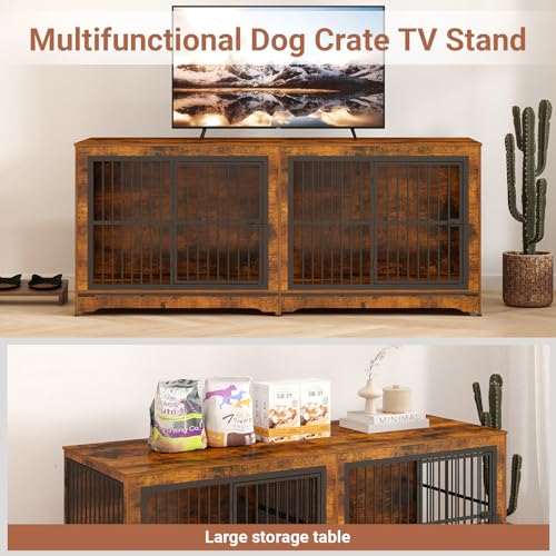 Rustic Brown Double Dog Crate Furniture with Divider T68552