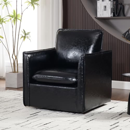 Green Leather Swivel Accent Chair with Back Pillow X243062