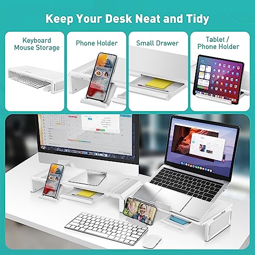 Black Dual Monitor Stand Riser with Drawer O117
