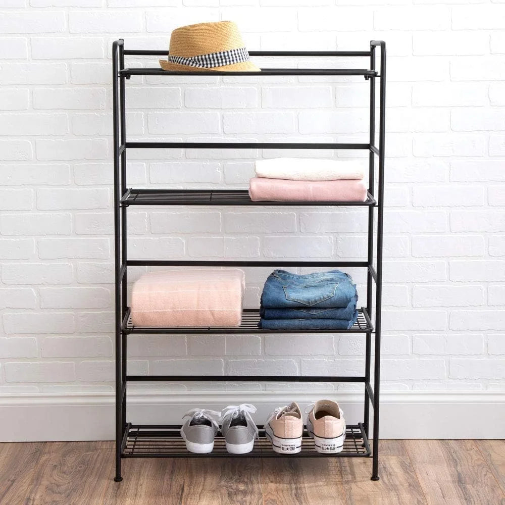Black Metal 4 Shelves Folding Bookcase E903890